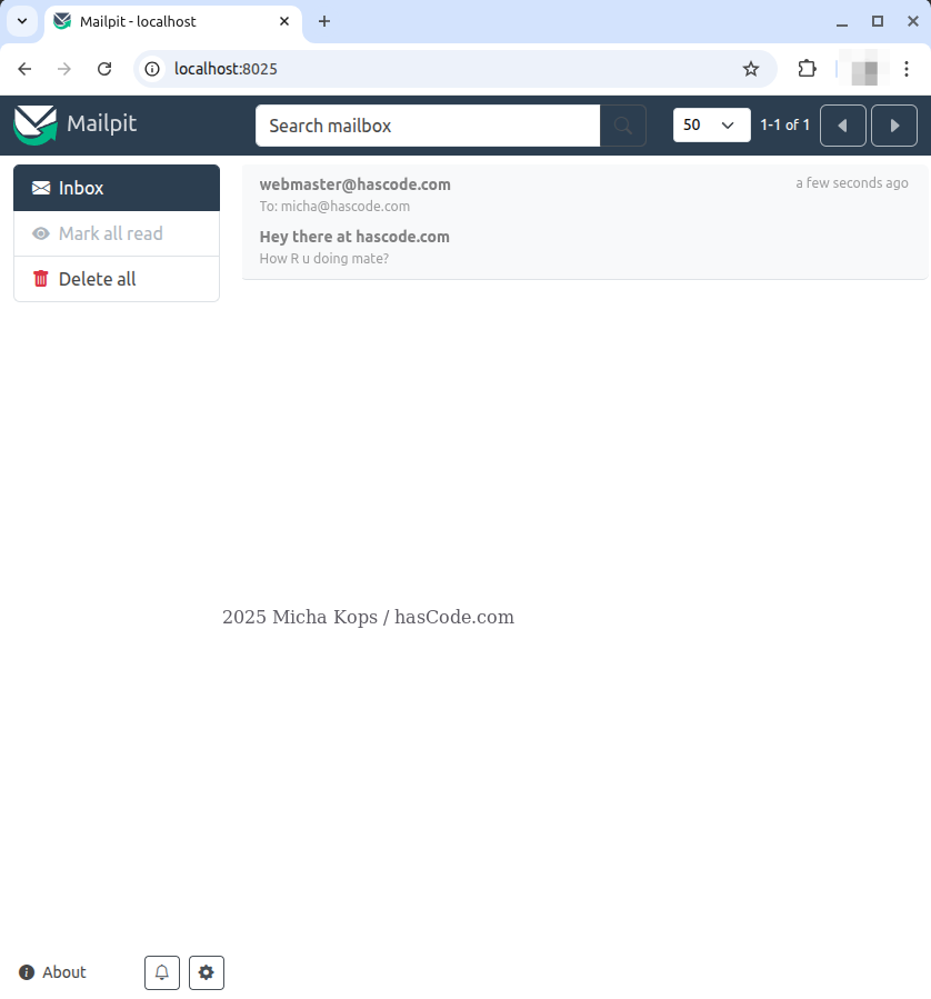mailpit browser view
