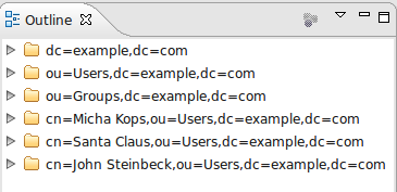 The imported data in the LDAP outline view