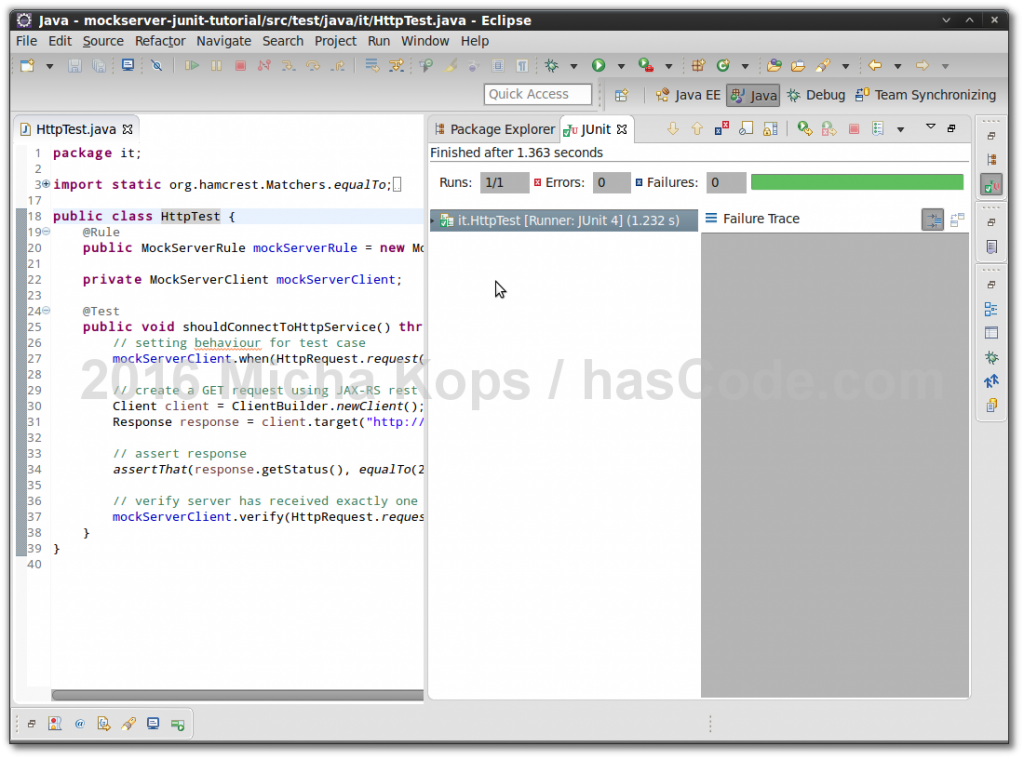 Running a Mockserver JUnit Test in Eclipse IDE.