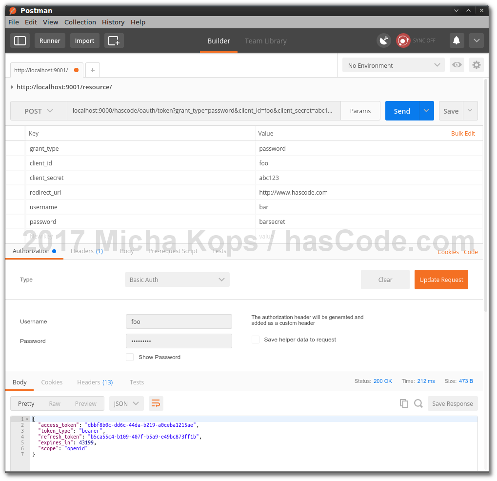 Obtaining auth token with Postman