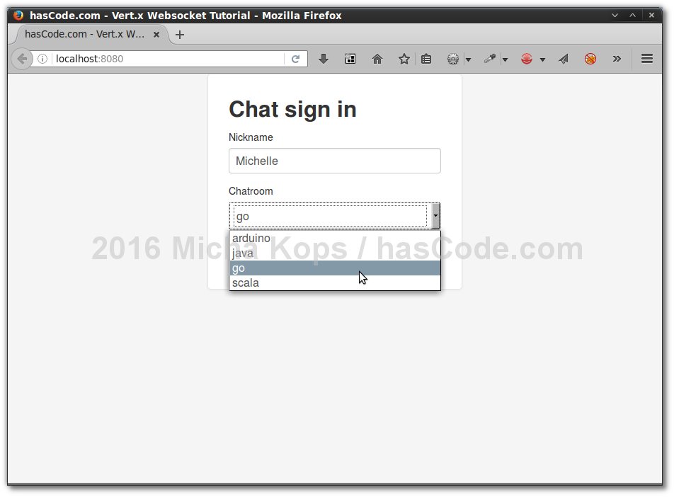 Websocket Chat Login Screen